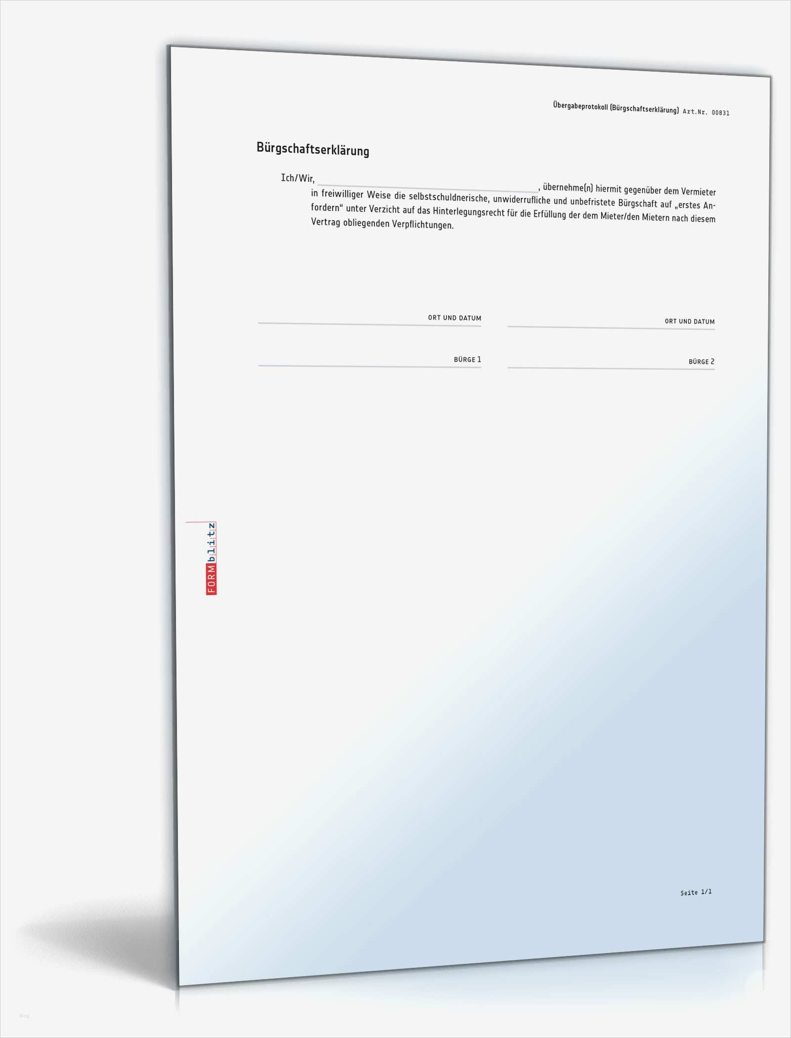 Bürgschaft Vorlage Pdf Luxus Übergabeprotokoll Mit Zusatzvereinbarung Muster Vorlage