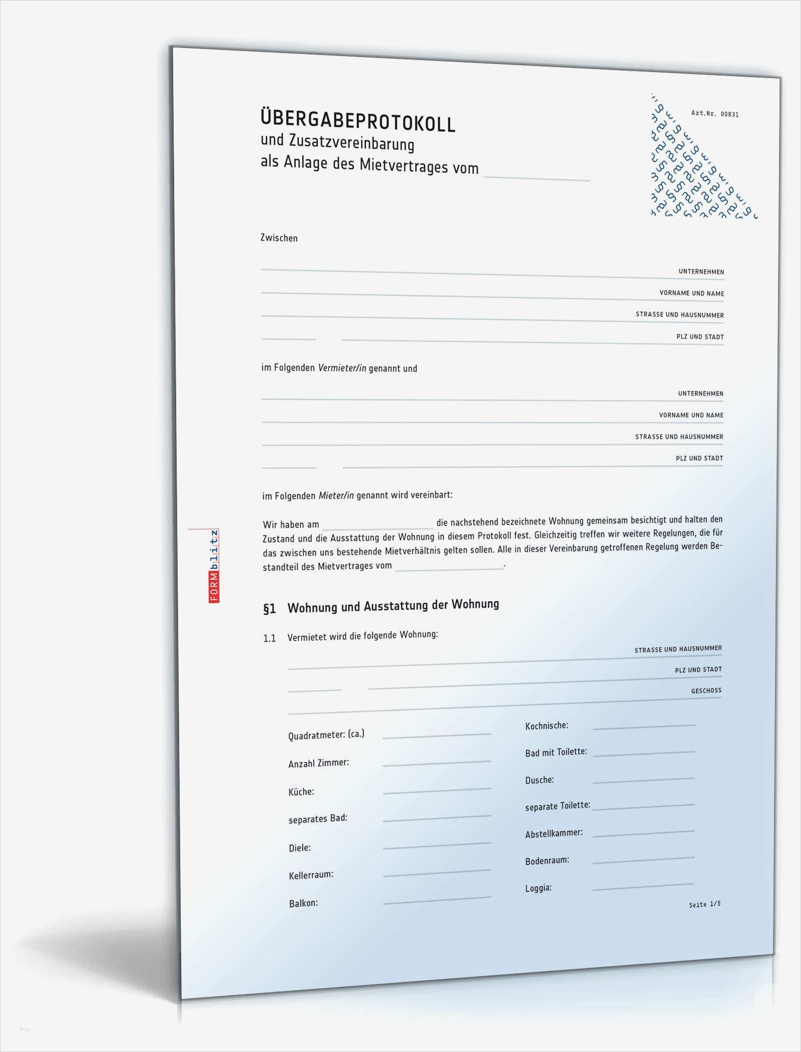 Bürgschaft Vorlage Pdf Luxus Übergabeprotokoll Mit Zusatzvereinbarung Muster Vorlage