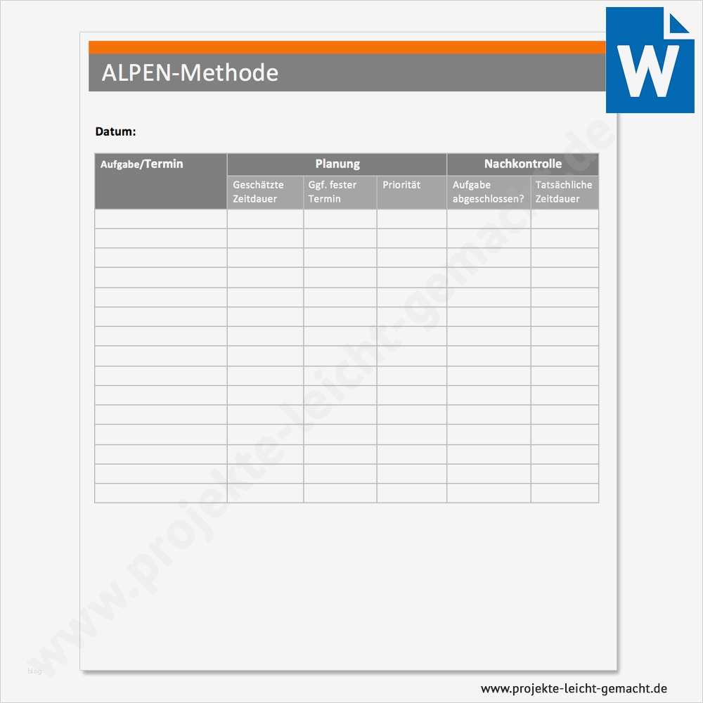 Business Case Vorlage Wunderbar Vorlage Alpen Methode