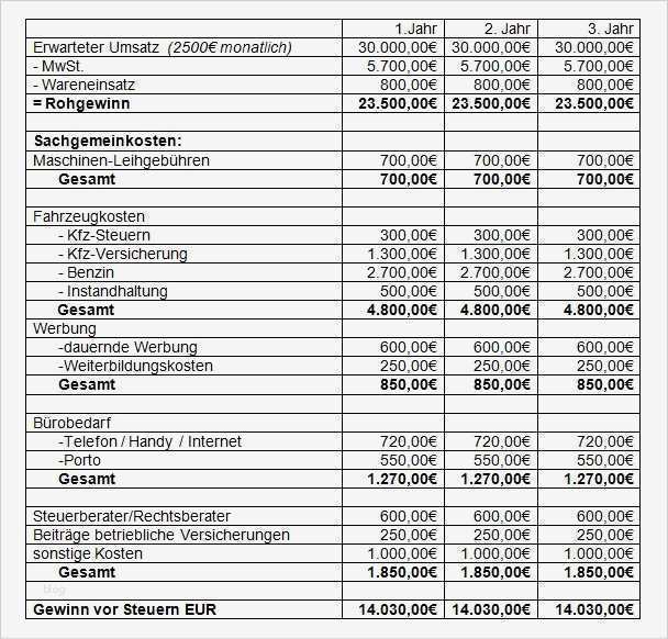Businessplan Handwerk Vorlage Kostenlos Großartig Dreijaehrige Umsatzvorschau Und Rentabilitaetsvorschau X