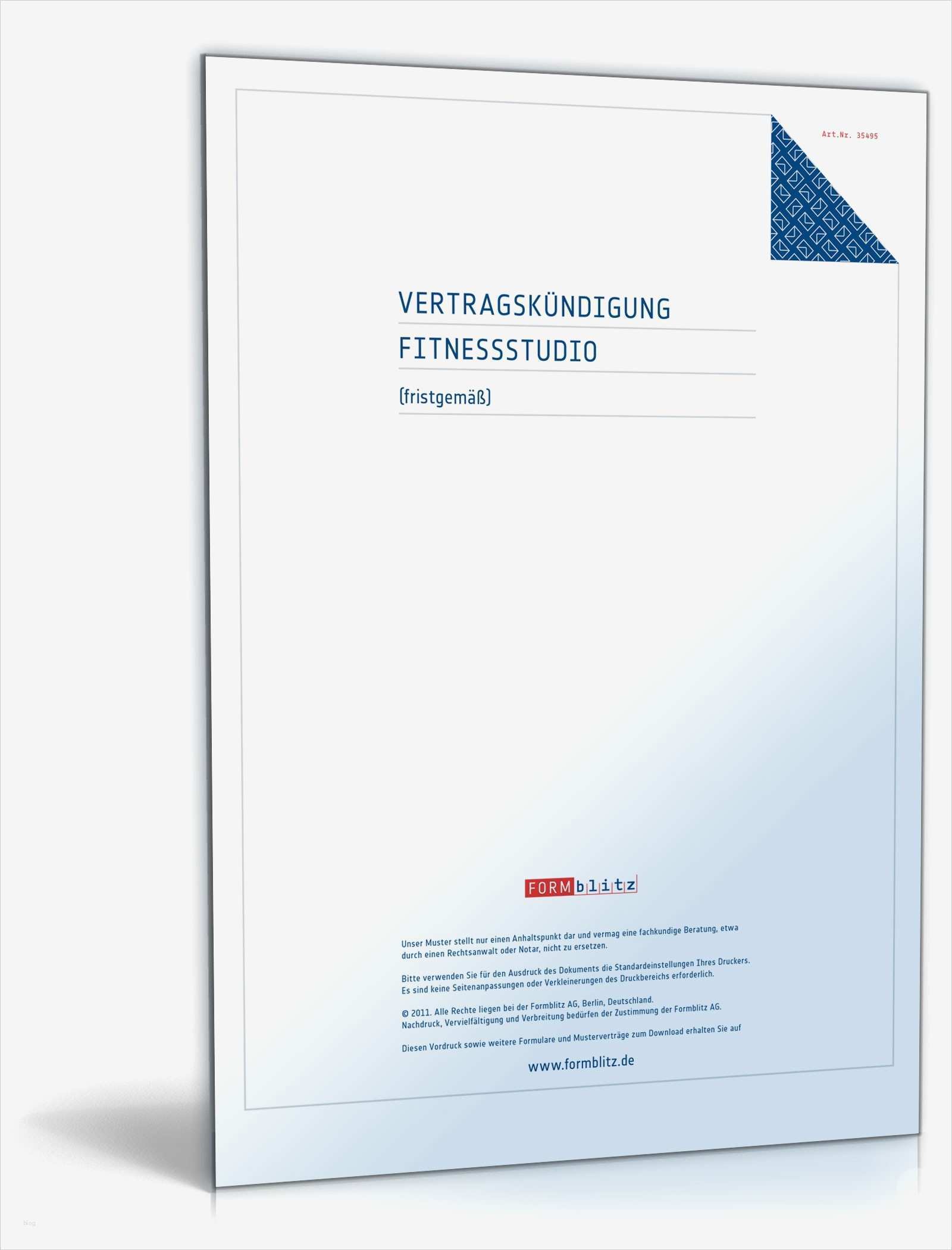 Ordentliche Kündigung Vertrag Fitnessstudio Muster