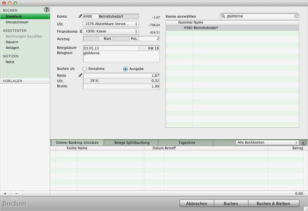 Finanzsoftware Apple Mac OS X Doppelte Buchführung