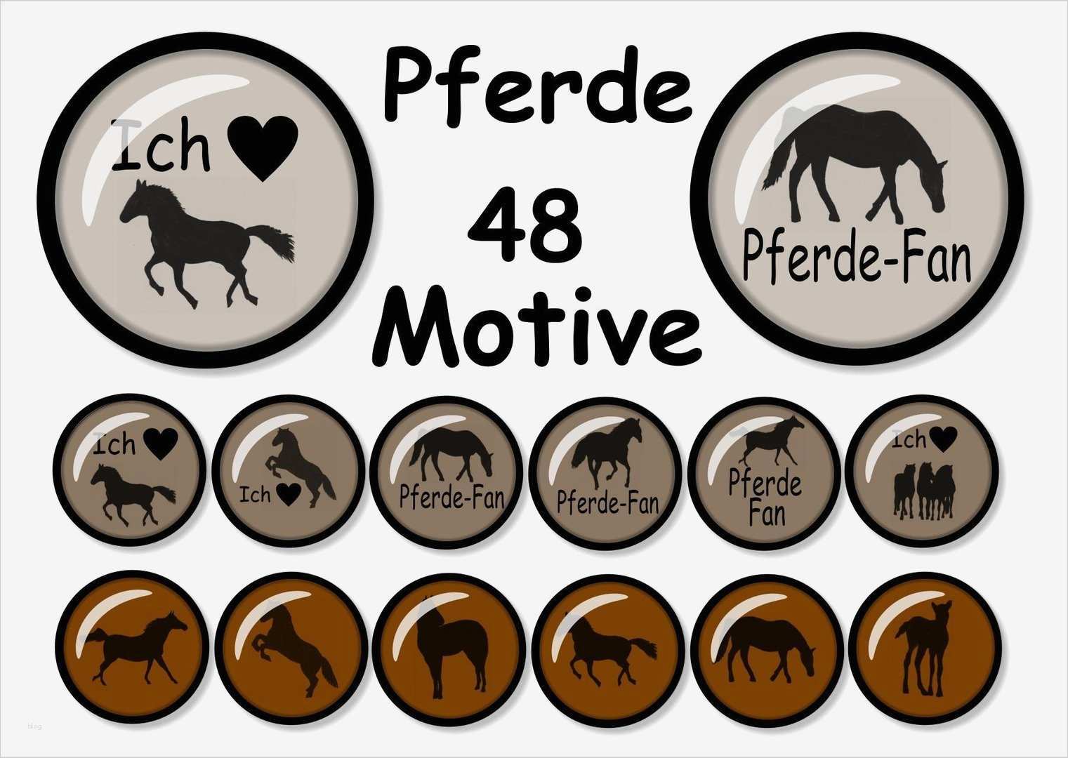 Cabochon Vorlagen 10mm Fabelhaft Digitale Cabochon Vorlagen Pferde Braun 48 Motive Größe