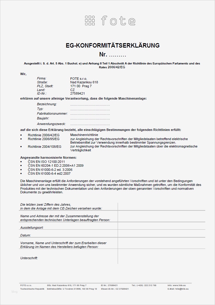 Ce Erklärung Vorlage Best Of Großzügig Konformitätserklärung Vorlage Ideen