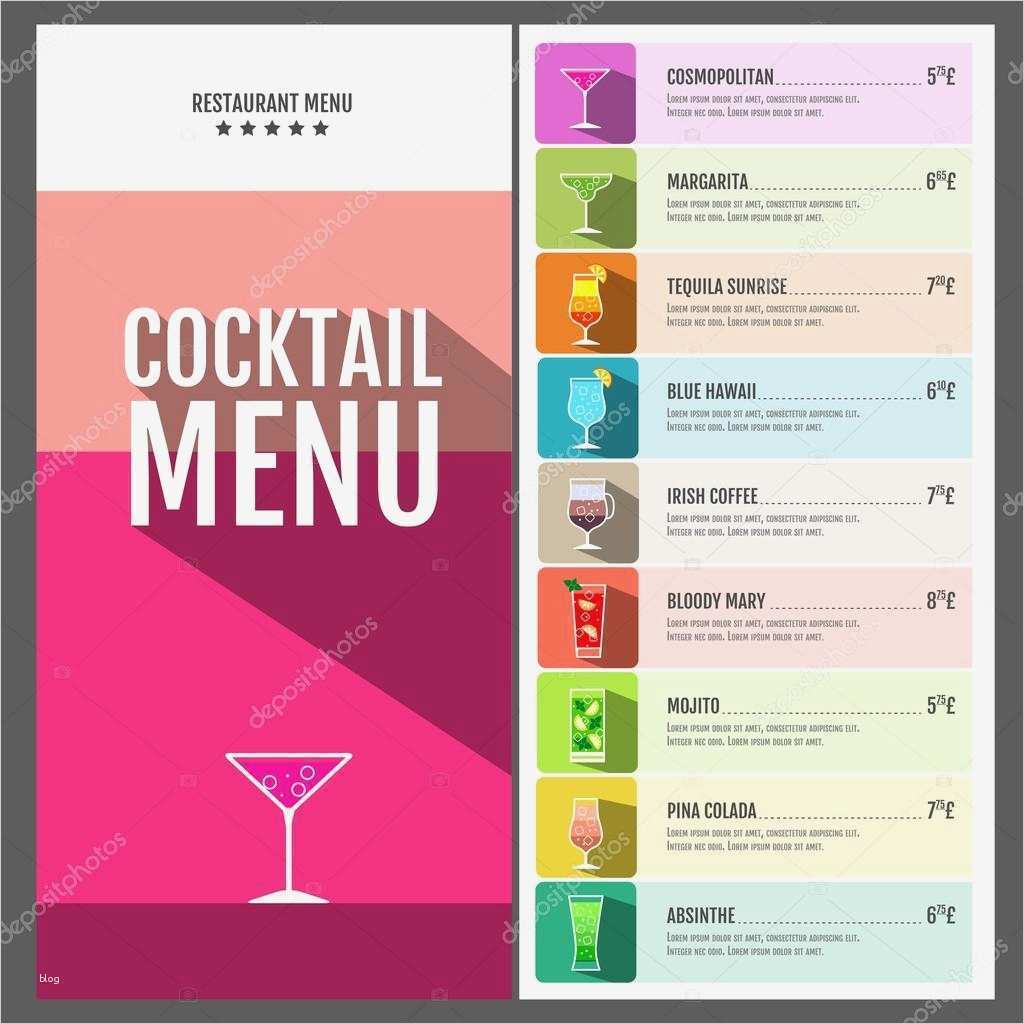 Cocktailkarte Vorlage Wunderbar Vlakke Stijl Cocktailkaart Ontwerp — Stockvector