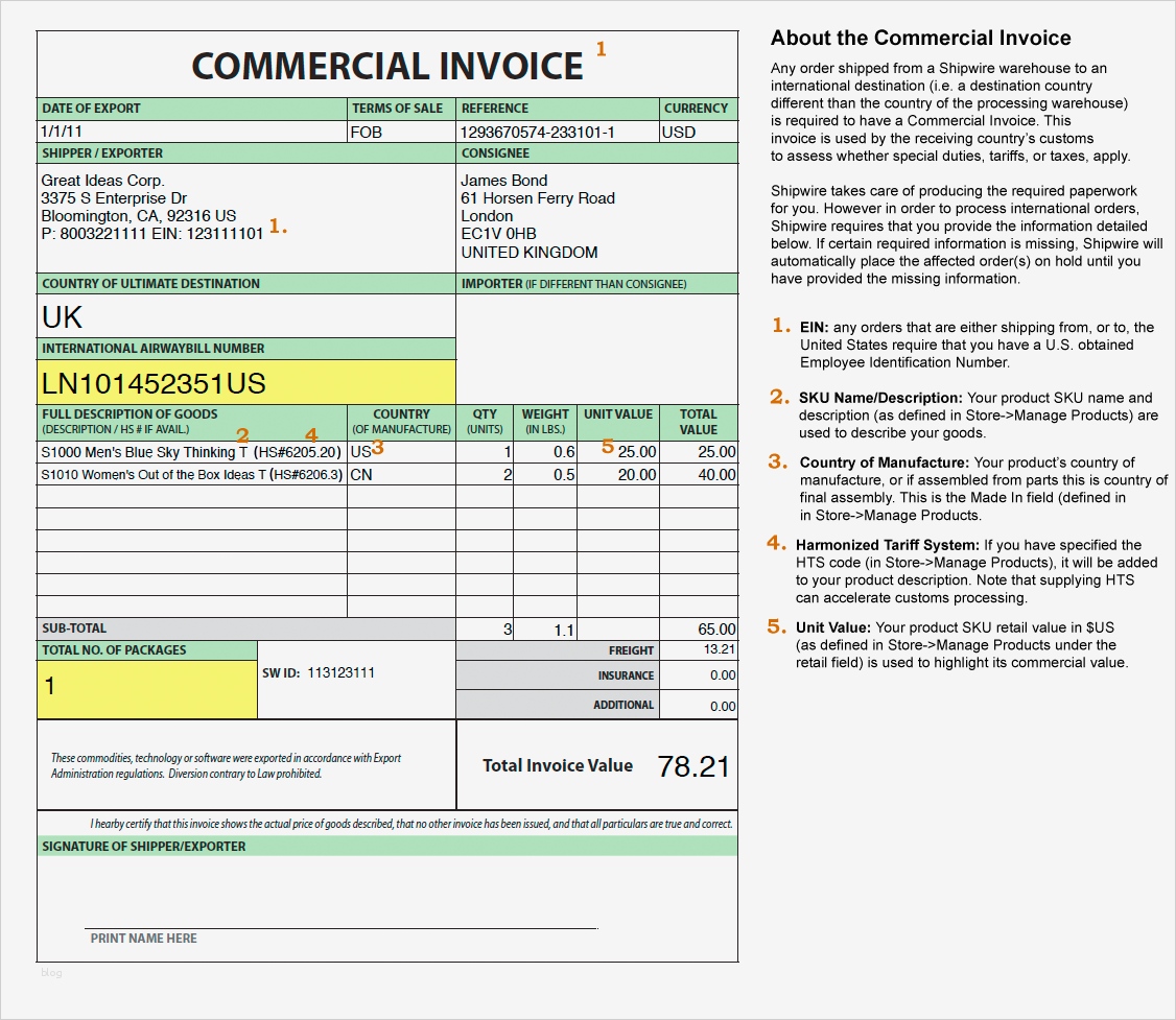 Commercial Invoice Vorlage Best Of Mercial Invoicing for International Shipping