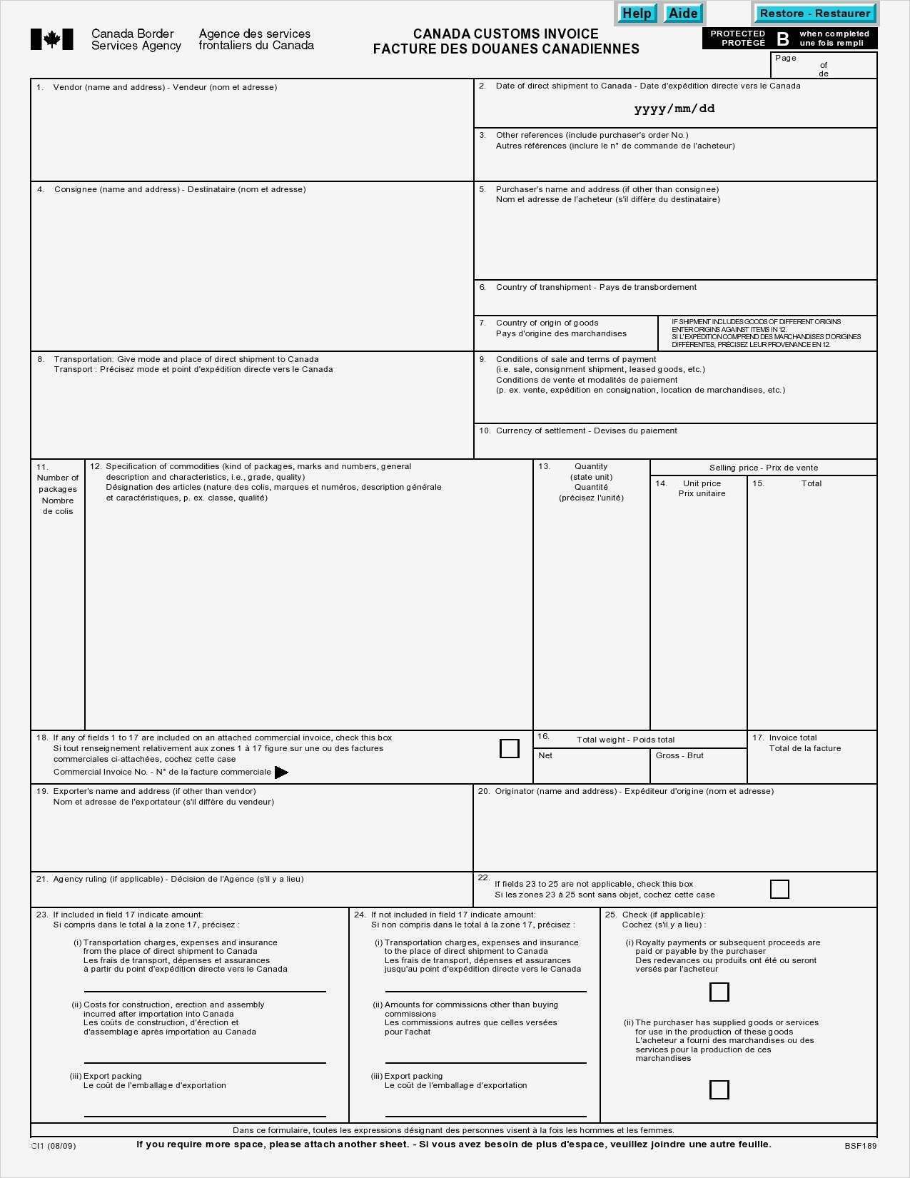 Commercial Invoice Vorlage Bewundernswert Canada Customs Invoice the Low Down