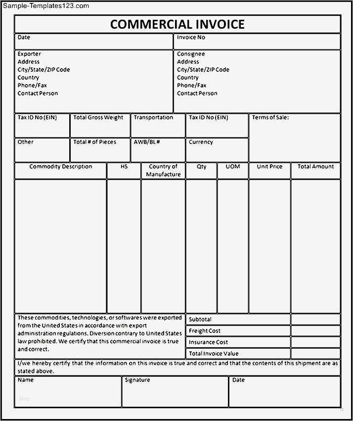 Commercial Invoice Vorlage Fabelhaft Mercial Invoice format In Word