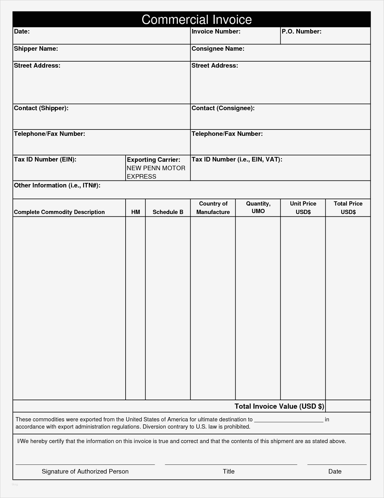 Commercial Invoice Vorlage Großartig 7 Best Of Export Mercial Invoice Pdf Blank