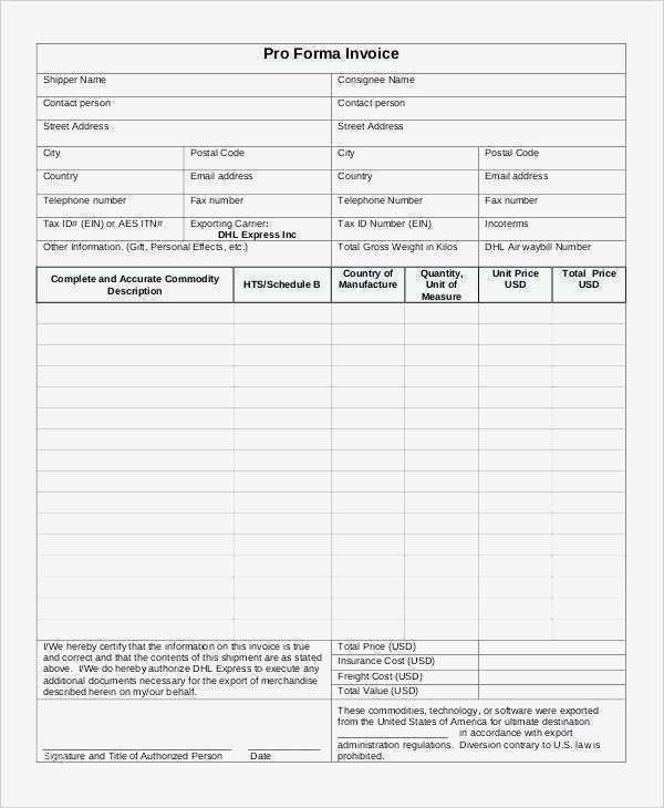 Commercial Invoice Vorlage Neu Against Proforma Invoice Proforma Invoice Example In Word
