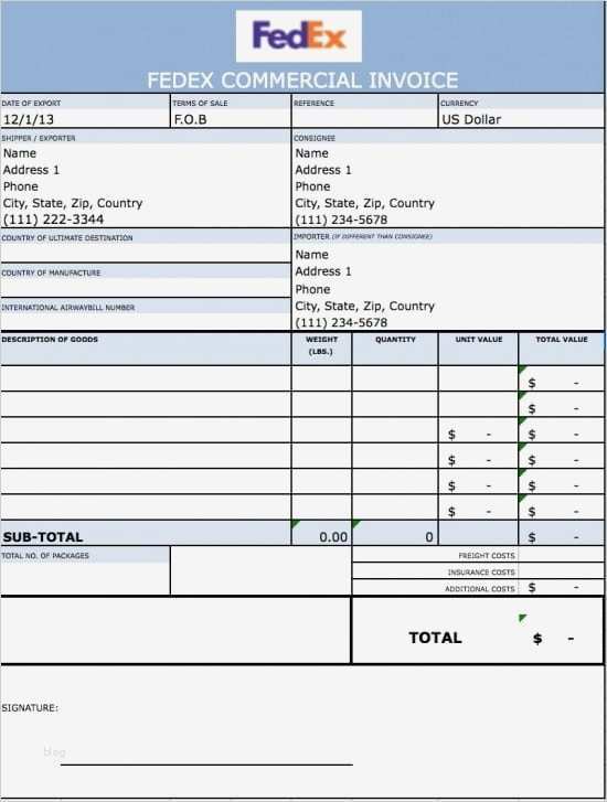 Commercial Invoice Vorlage Süß Free Fedex Mercial Invoice Template Excel