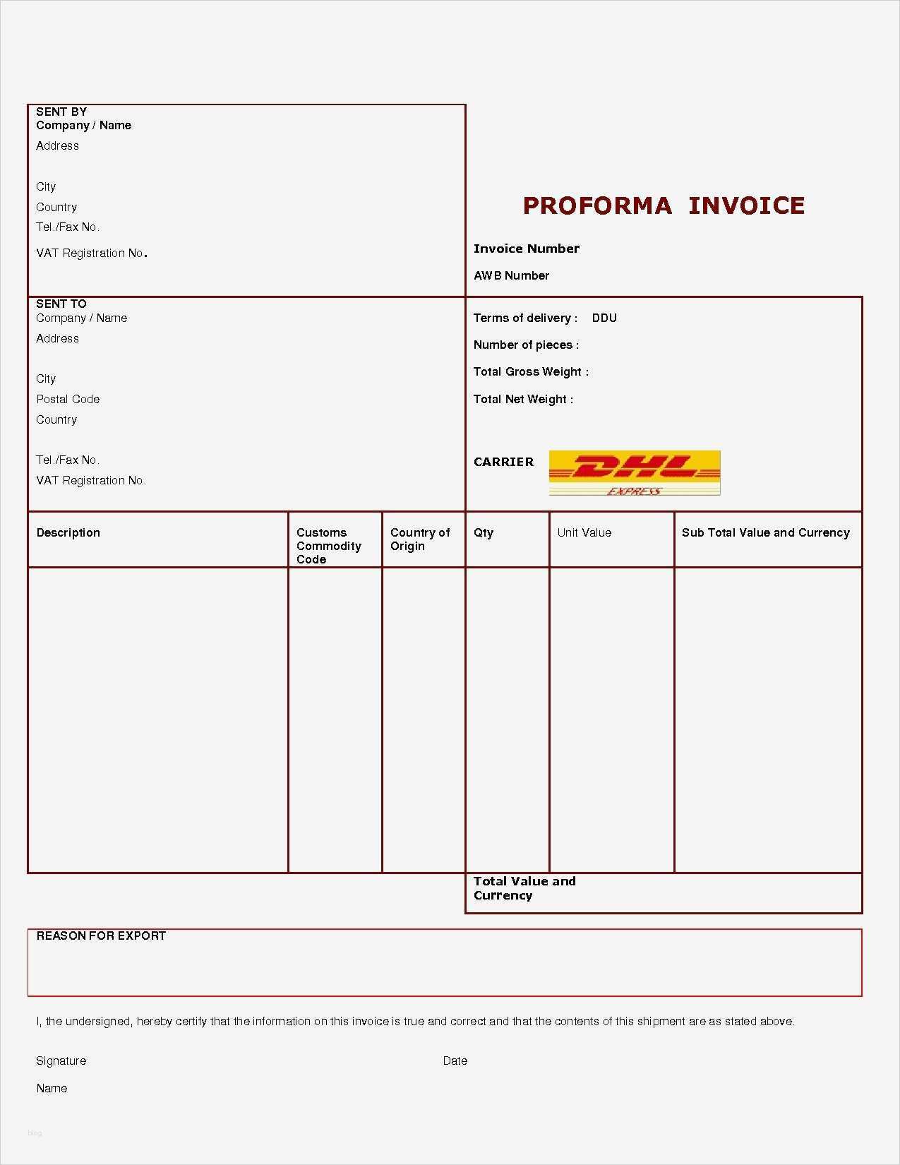 Commercial Invoice Vorlage Wunderbar Dhl Pro forma Invoice Invoice Template Ideas