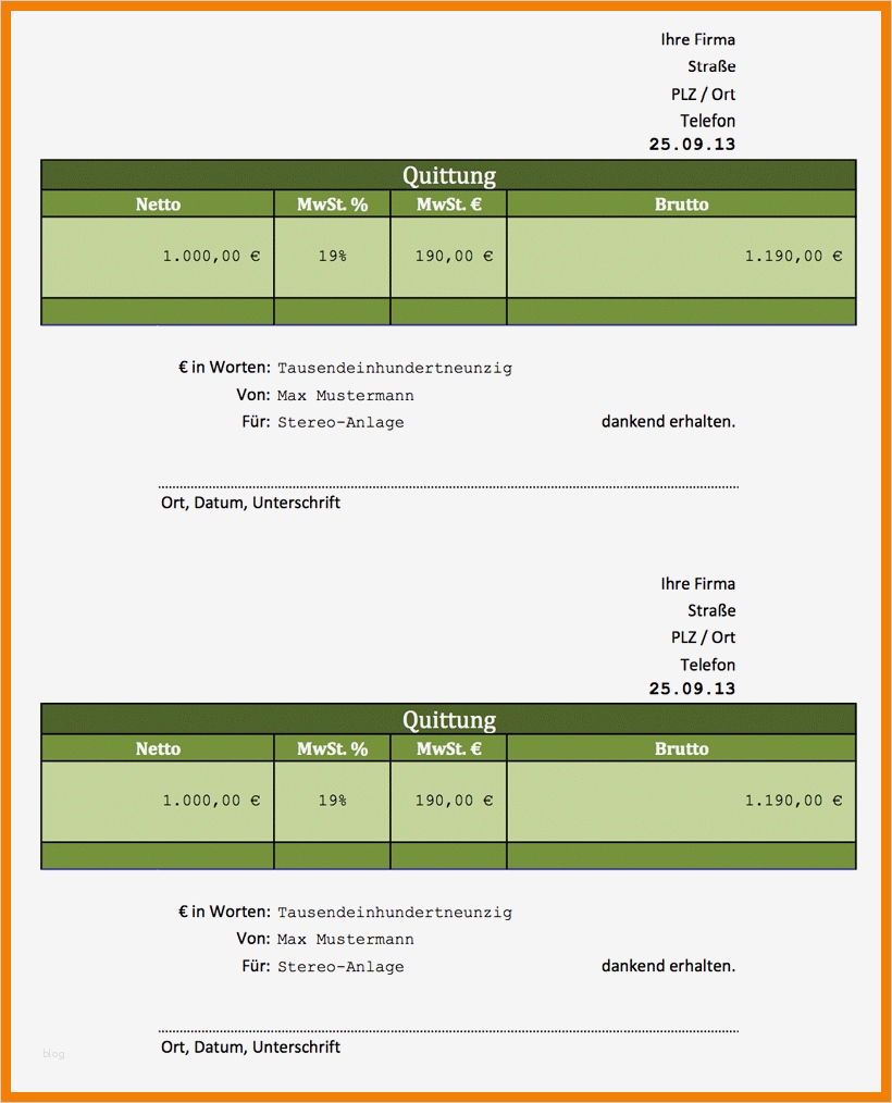 Copyright Vorlage Text Beste 8 Quittung Barzahlung Muster