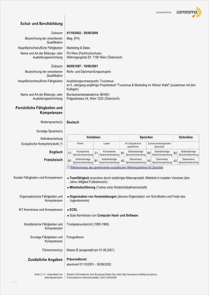 Cv Vorlage Schön Cv Europass Vorlage