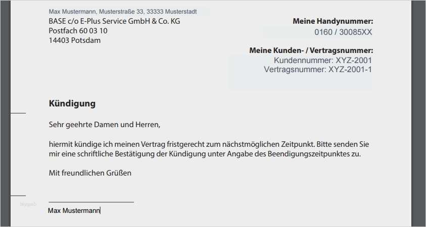 D1 Handyvertrag Kündigen Vorlage Schön Handy Kündigung Vorlage Mobil Debitel Neu Base