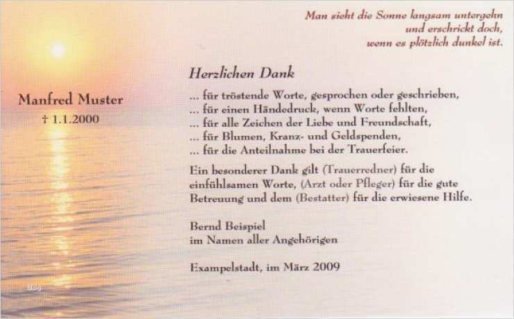 Danksagung Trauer Vorlagen Download Erstaunlich Danksagungskarte Beerdigung sonnenuntergang Trauer
