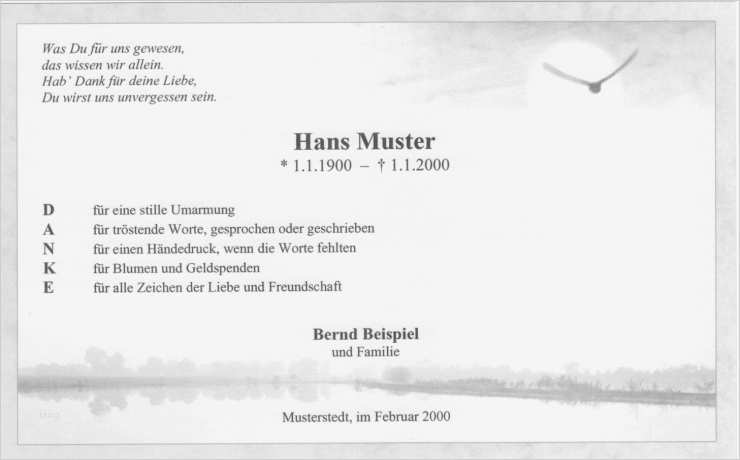 Danksagung Trauerfall Vorlage Kostenlos Schönste Trauer Danksagungskarte Vogel Am Fluss Danke