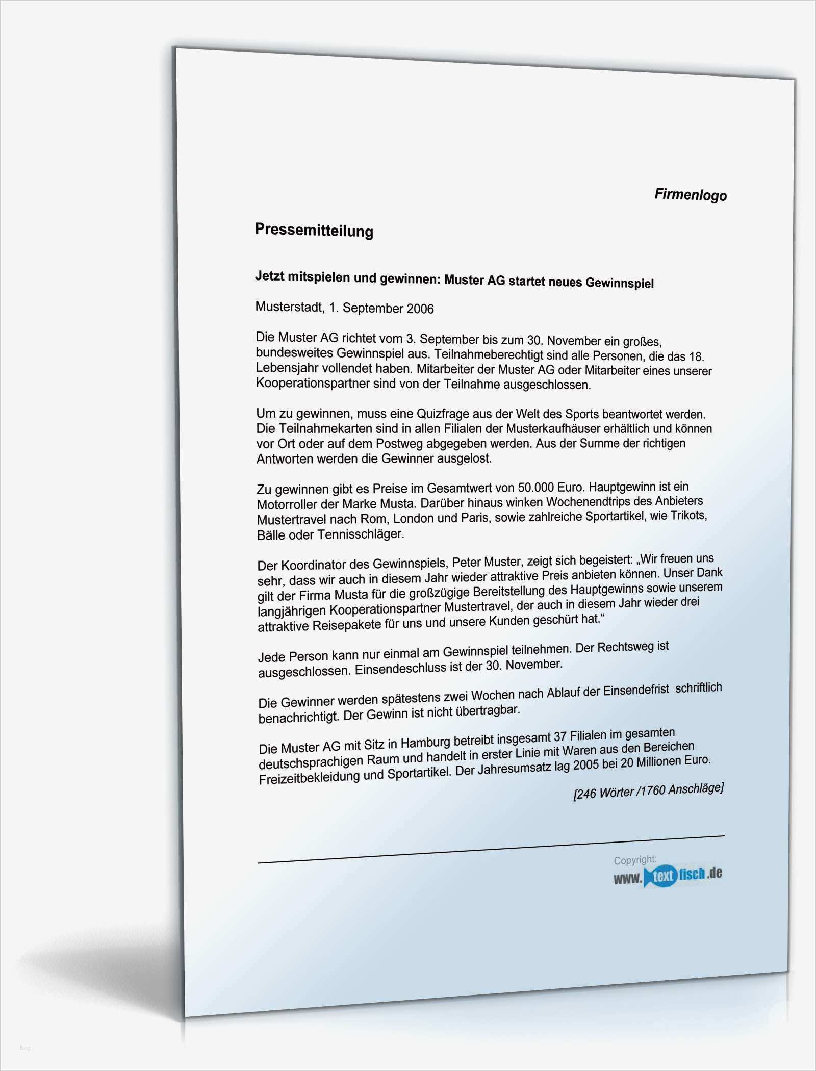 Datenschutz Gewinnspiel Vorlage Fabelhaft Pressemitteilung Unternehmen über Gewinnspiel