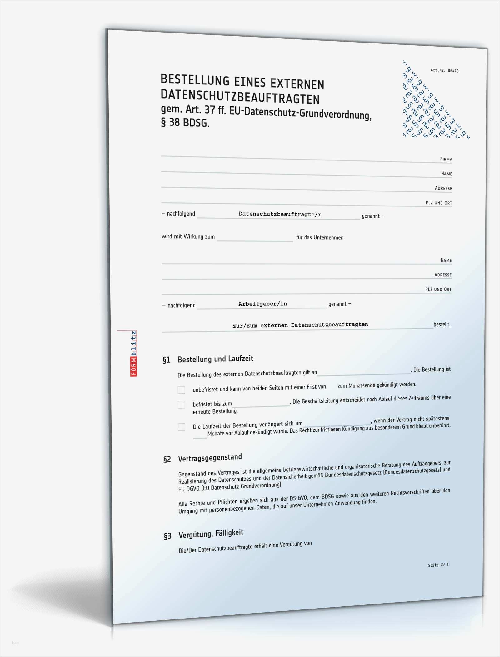 Datenschutz Muster Vorlage Schön Bestellung Externer Datenschutzbeauftragter