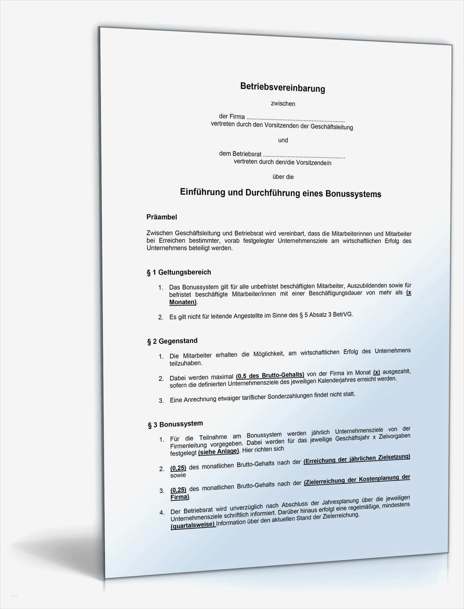 Datenschutzerklärung Mitarbeiter Vorlage Best Of Betriebsvereinbarung Bonussystem Muster Vorlage Zum Download