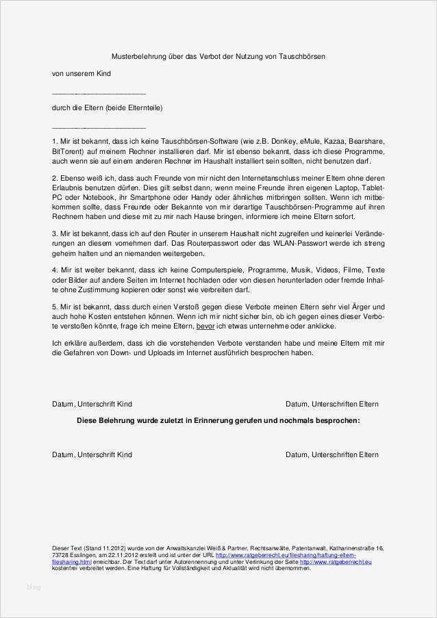 Muster belehrung ueber das Verbot der Nutzung von