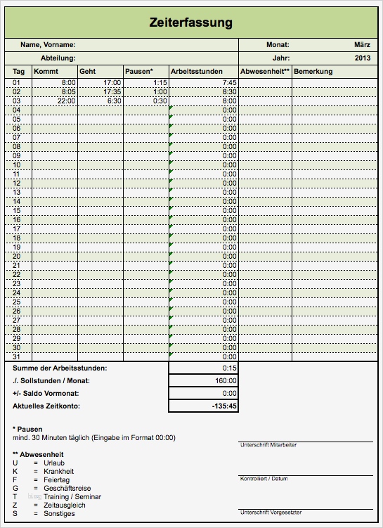 Datev Vorlage Zur Dokumentation Der Täglichen Arbeitszeit 2017 Elegant Excel Vorlage Für Eine Kostenlose Arbeitszeiterfassung