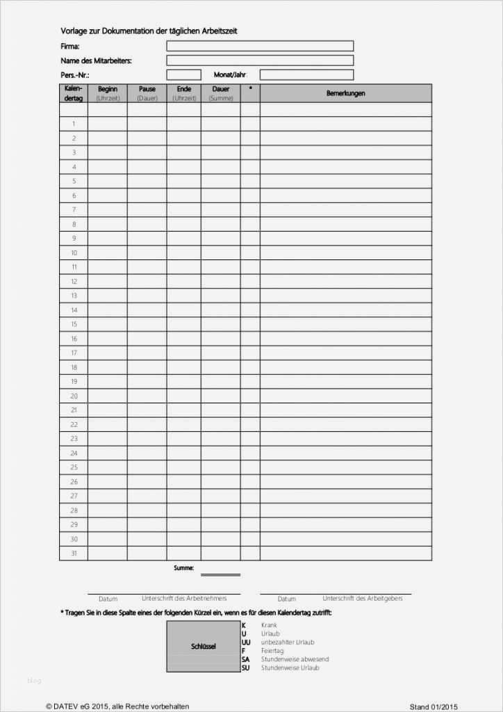 Datev Vorlage Zur Dokumentation Der Täglichen Arbeitszeit 2017 Neu 52 Wunderbar Vorlage Zur Dokumentation Der Täglichen