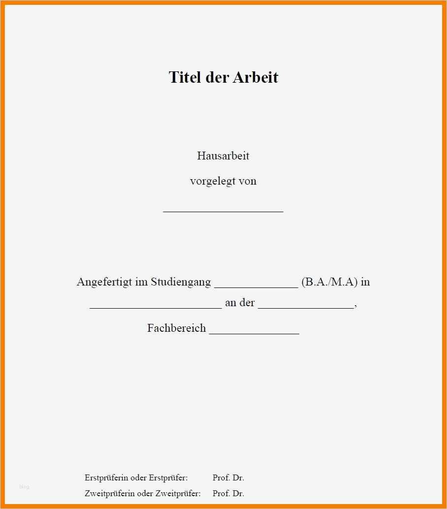 Deckblatt Hausarbeit Vorlage Word Großartig 7 Deckblätter Hausarbeit