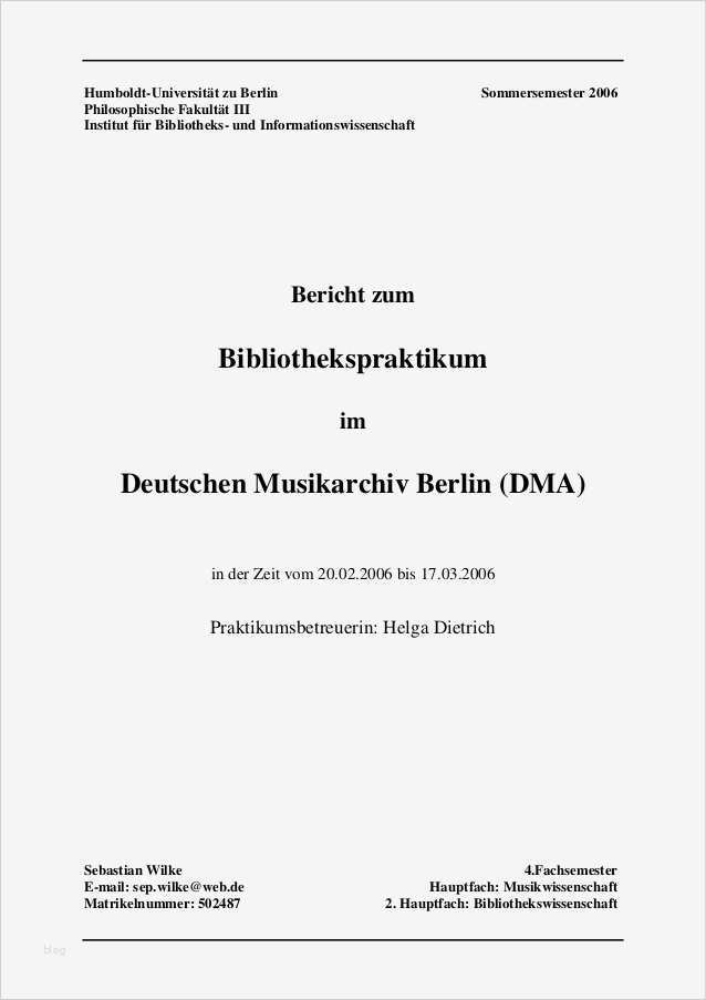 Deckblatt Praktikumsbericht Vorlage Word Hübsch Praktikumsbericht Deutsches Musikarchiv