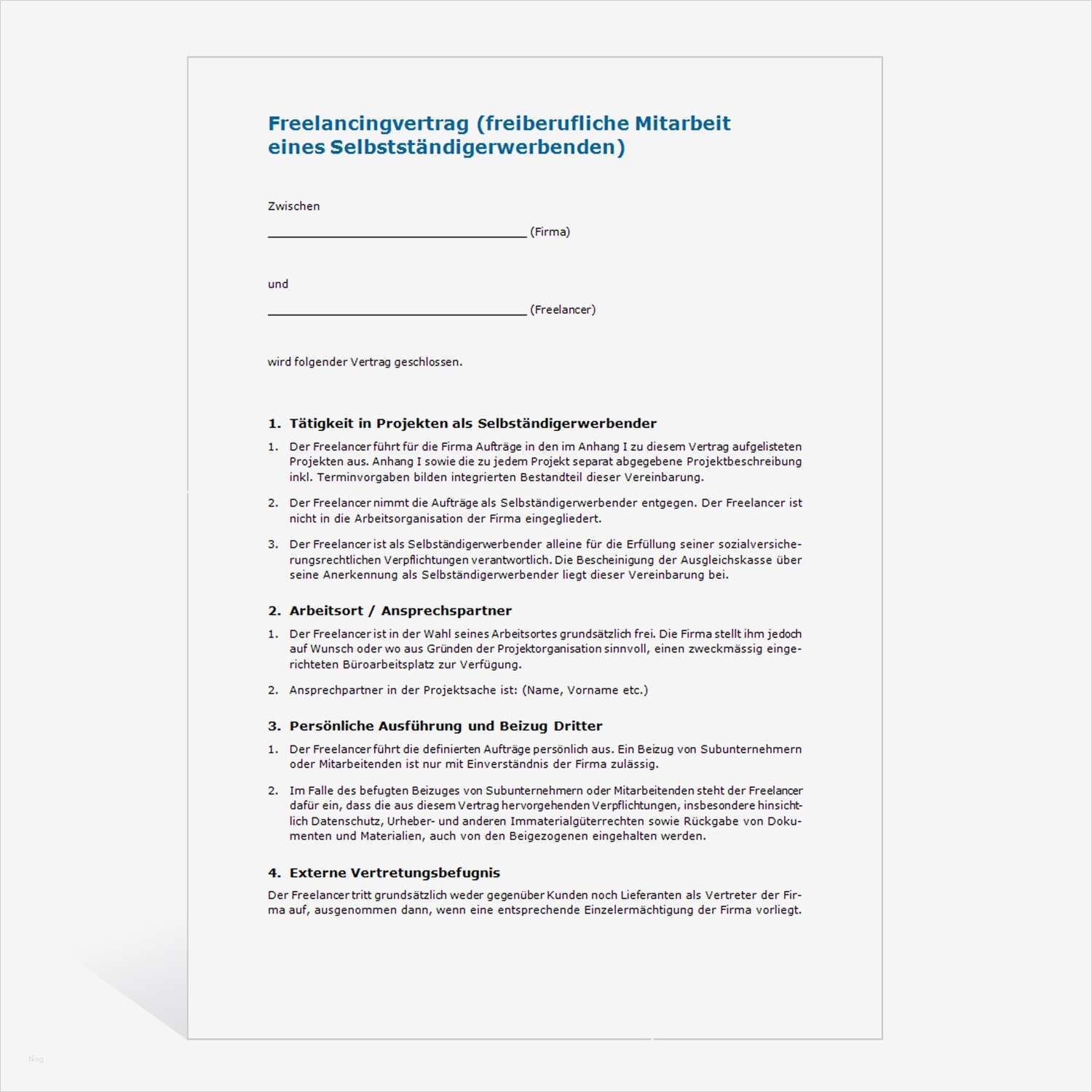 Dienstleistungsvertrag Muster Vorlage Best Of Muster Freelancingvertrag
