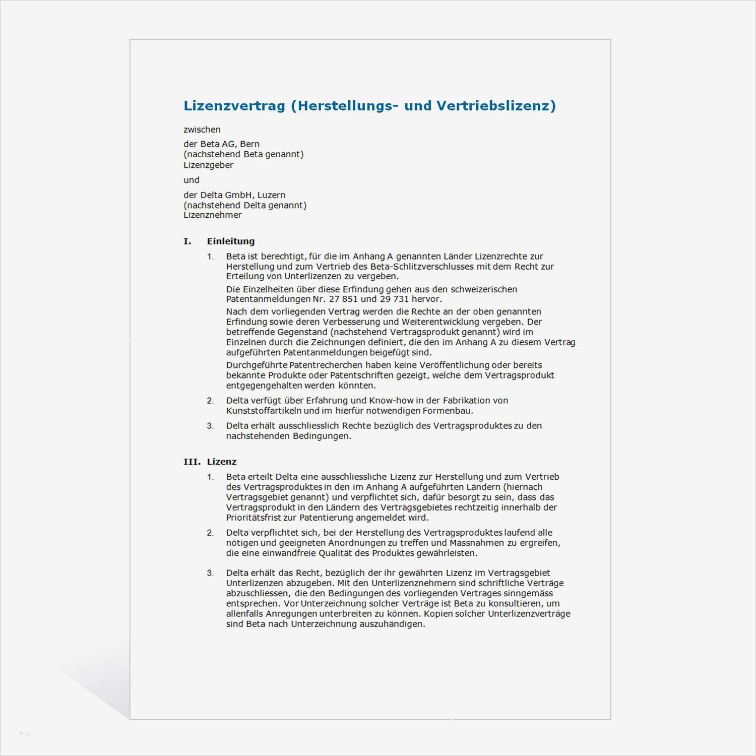 Dienstleistungsvertrag Muster Vorlage Best Of Muster Lizenzvertrag Herstellung Und Vertrieb