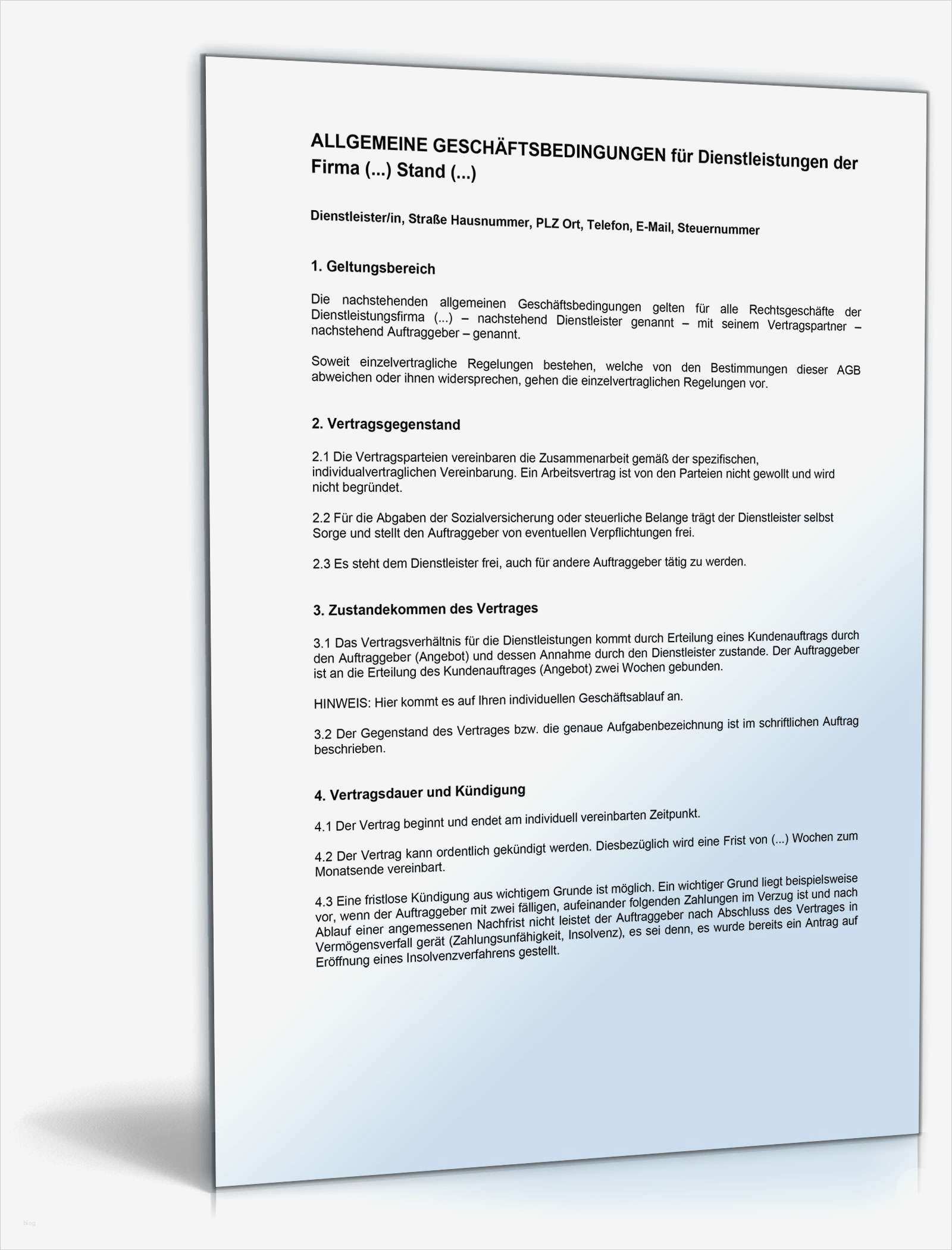Dienstleistungsvertrag Muster Vorlage Großartig Agb Dienstleistungen