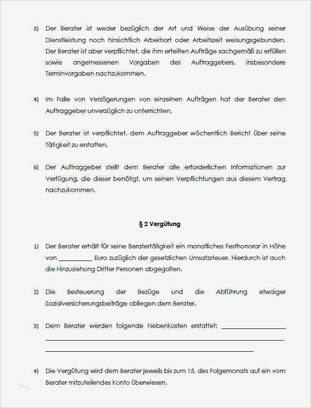 Dienstleistungsvertrag Muster Vorlage Schön Beratervertrag Als Dienstvertrag Monatliche Vergütung
