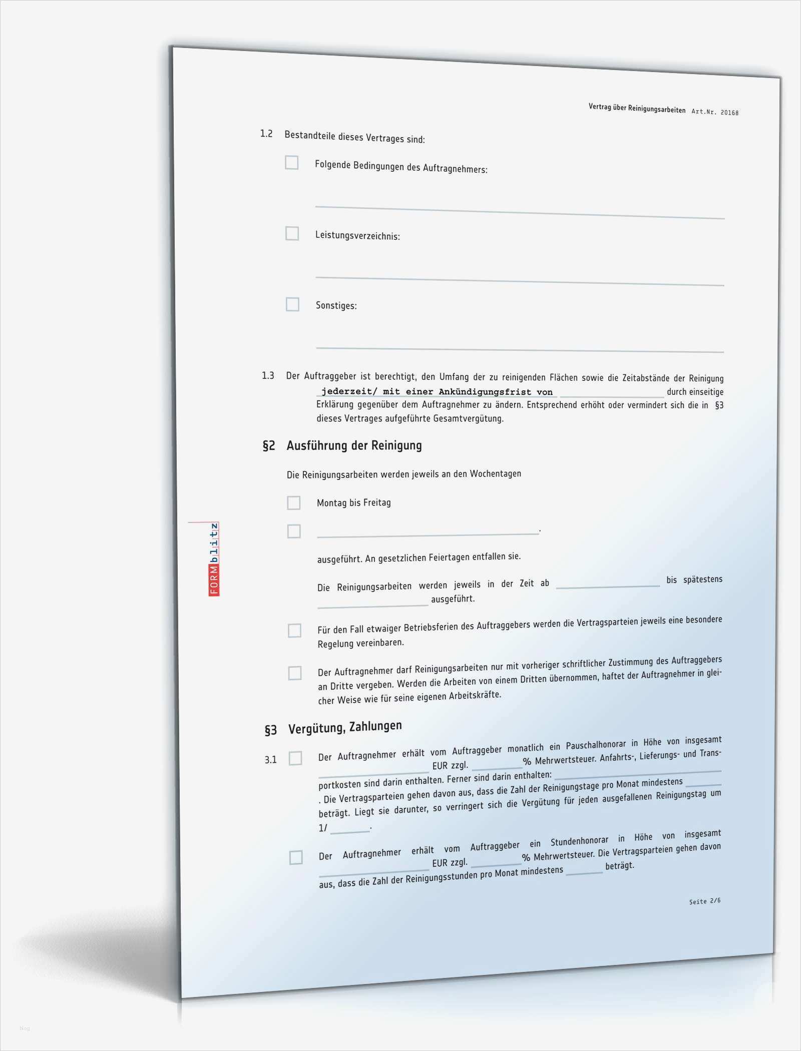 Dienstleistungsvertrag Muster Vorlage Schönste Reinigungsvertrag