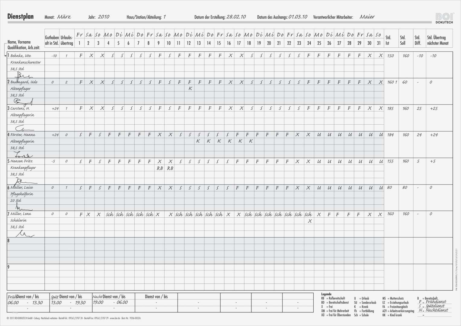 Dienstplan Vorlage Pflege Cool formulare