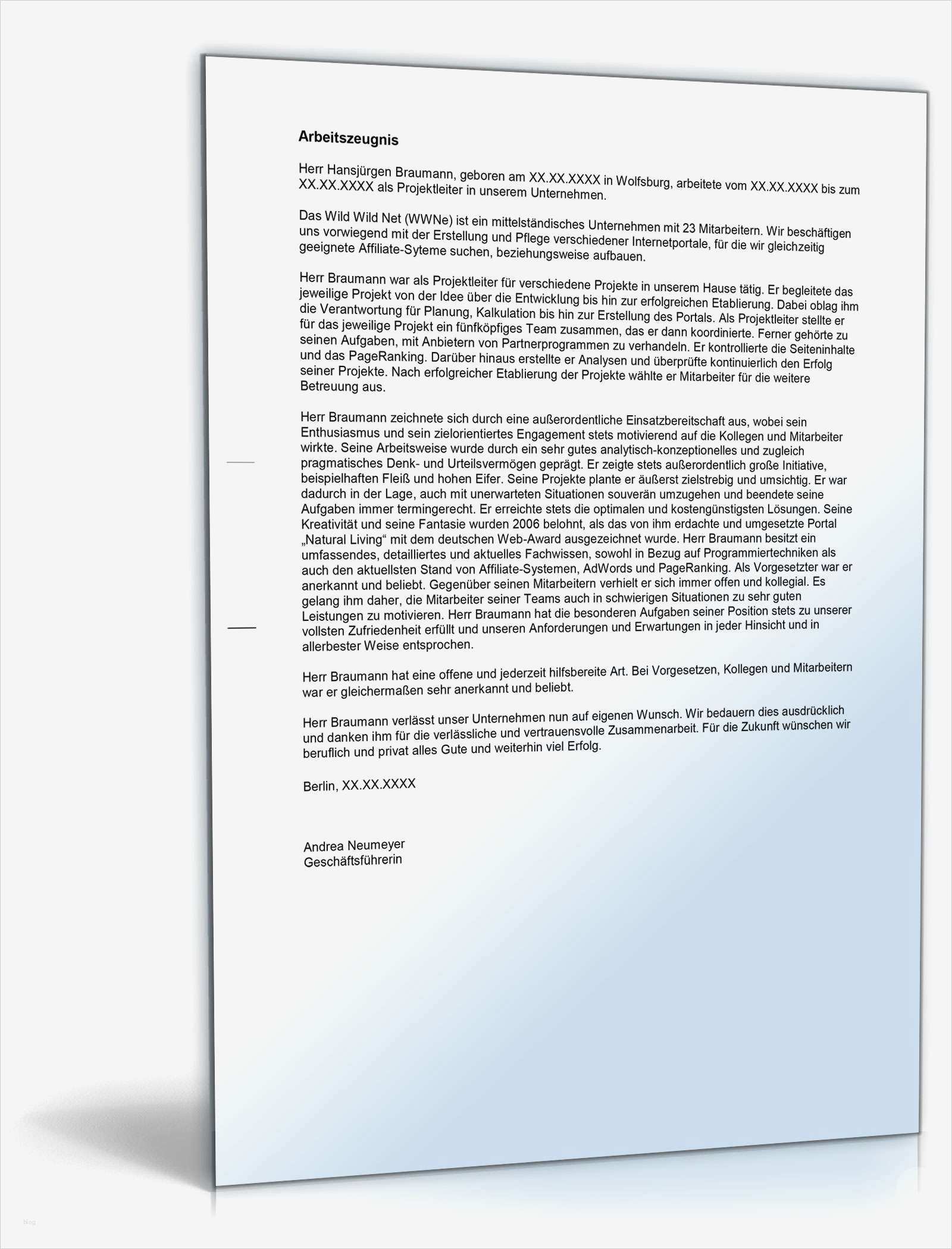 Dienstzeugnis Vorlage Sehr Gut Hübsch Arbeitszeugnis Projektleiter Muster Zum Download