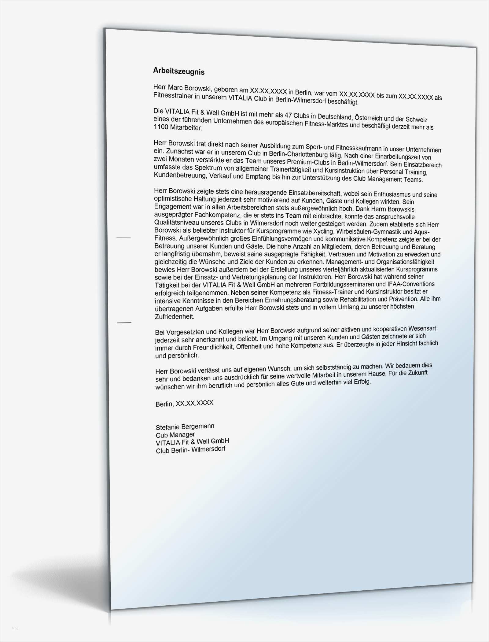 Dienstzeugnis Vorlage Sehr Gut Schönste Arbeitszeugnis "sehr Gut" Fitnesstrainer In