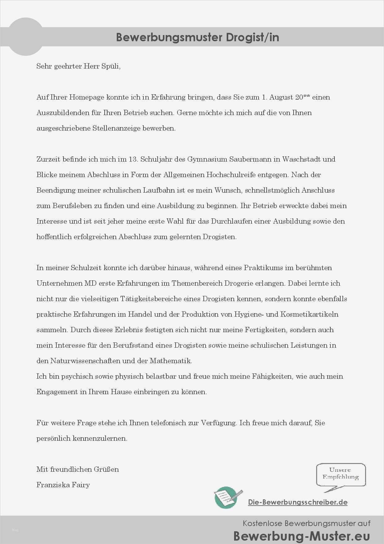 Dm Bewerbung Vorlage Genial Bewerbungsmuster Ausbildung Drogist Drogistin