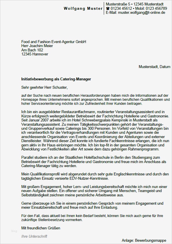 Dm Bewerbung Vorlage Großartig Bewerbung Catering Manager Berufseinsteiger sofort