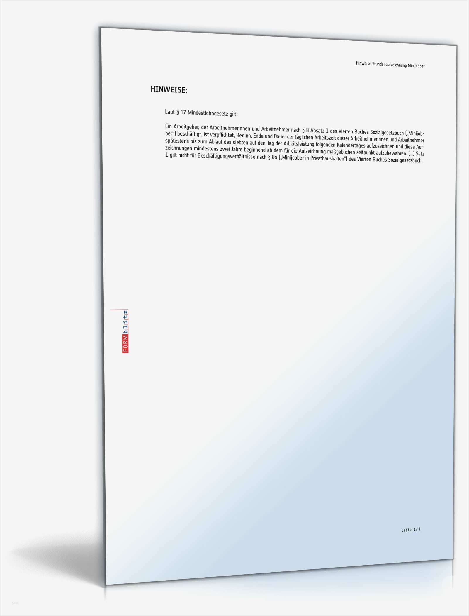 Dokumentation Minijob Vorlage Wunderbar Stundenaufzeichnung Minijobber