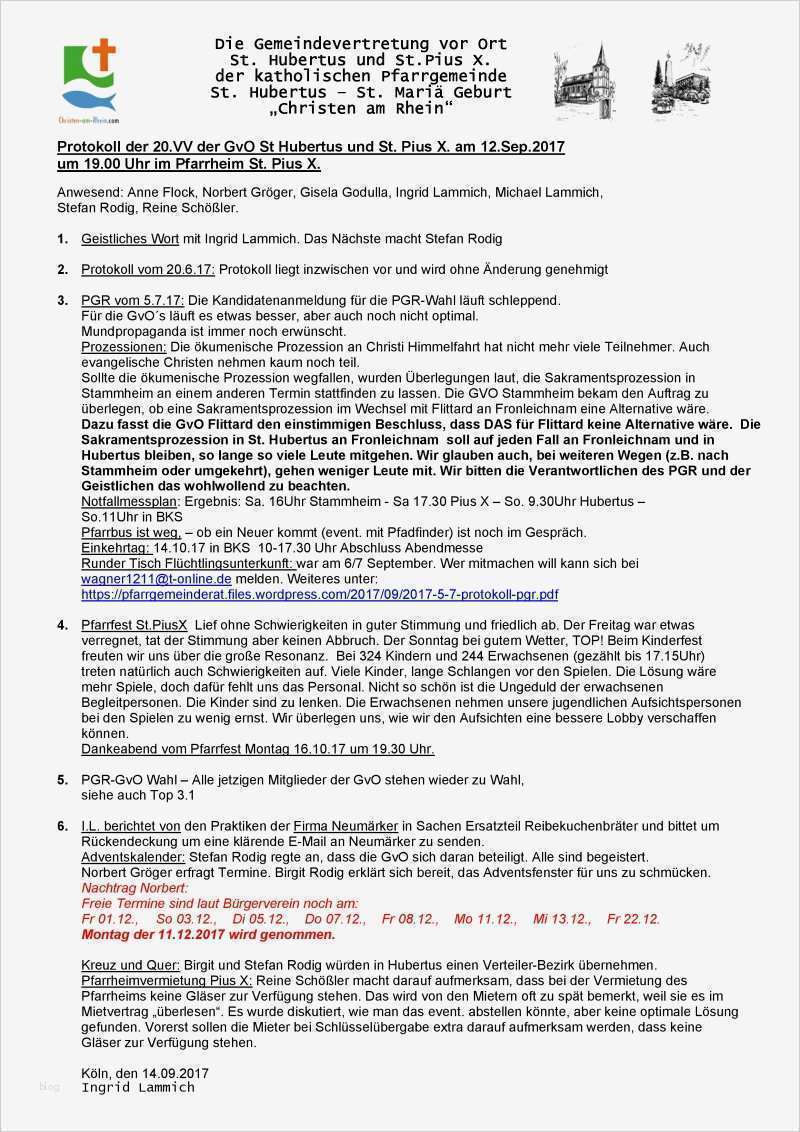 Dokumentation Word Vorlage Inspiration Protokoll Pfarrgemeinderat Christen Am Rhein