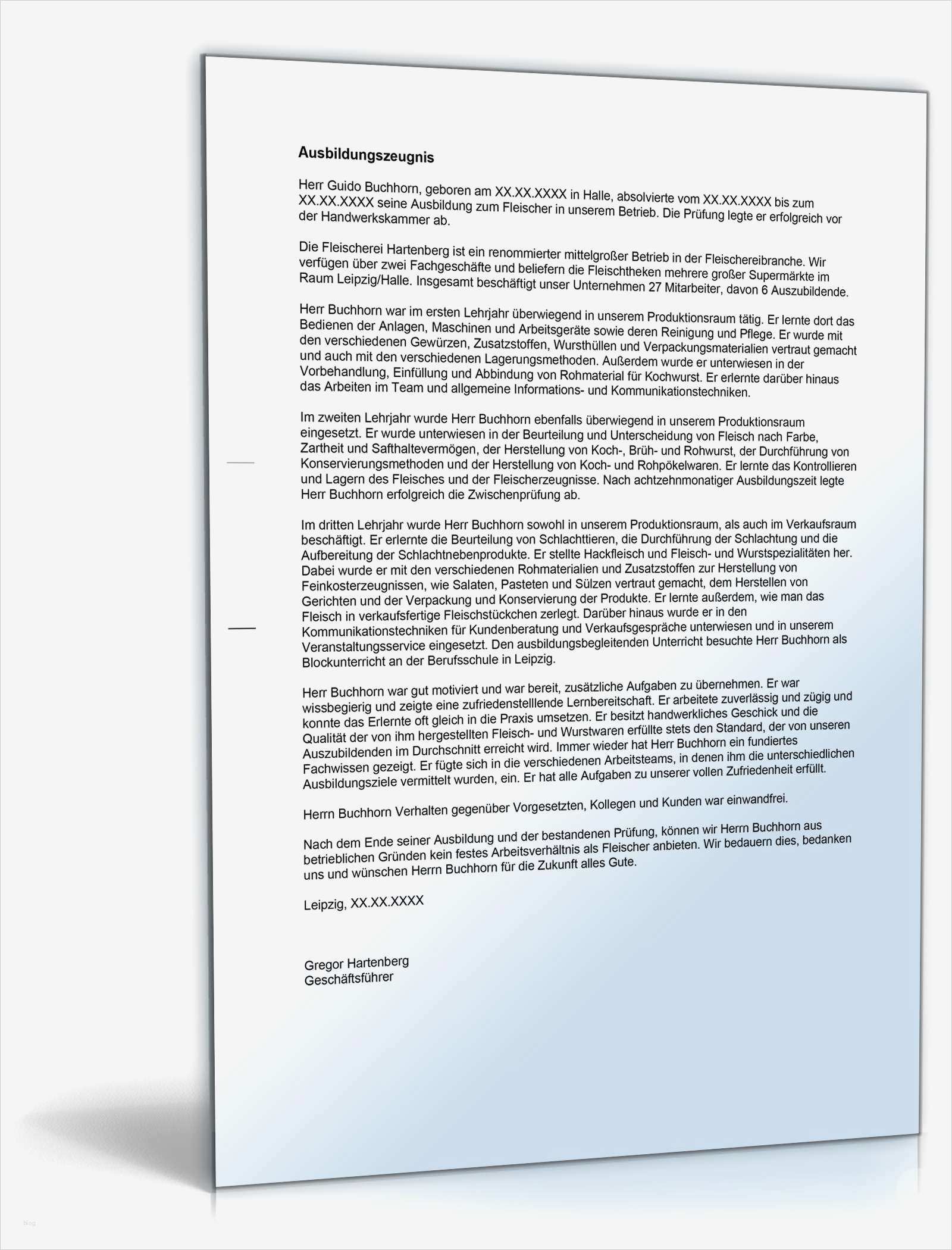 Drei Kündigung Vorlage Genial Ausbildungszeugnis Fleischer Note Drei