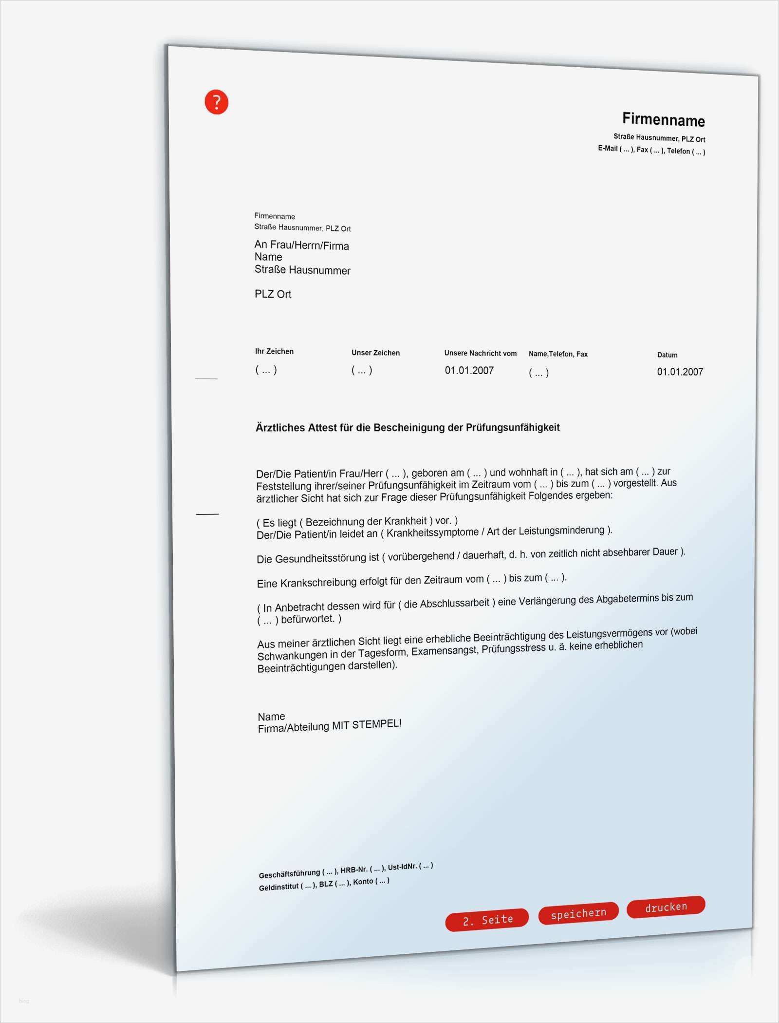 E Mail Vorlagen Download Schön Bescheinigung Prüfungsunfähigkeit Muster Vorlage Zum