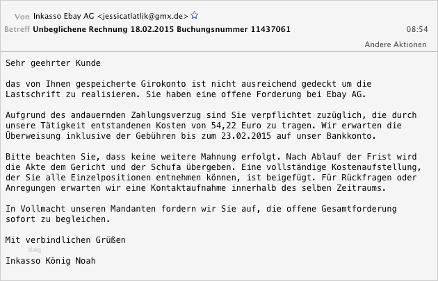 Ebay Artikelbeschreibung HTML Vorlage Erstaunlich Angebliche Ebay Mahnung "unbeglichene Rechnung 18 02 2015