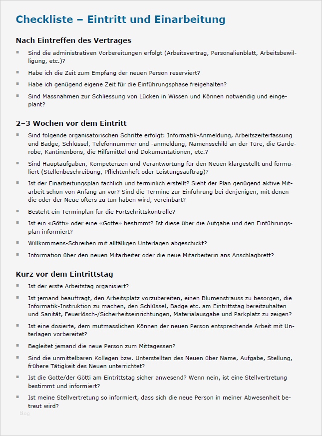 Einarbeitungsplan Vorlage Best Of Checklisten Anstellung Und Probezeit Zum Download