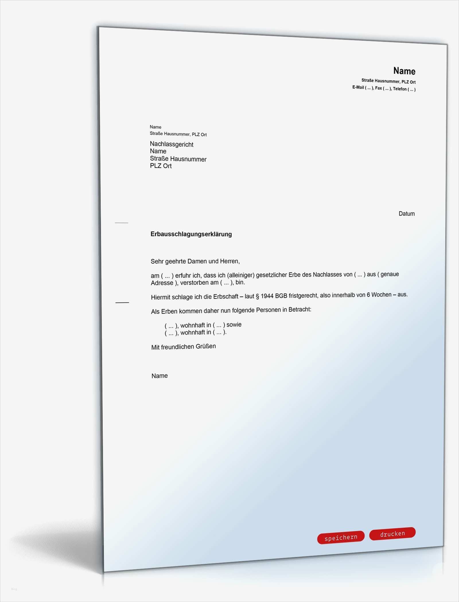 Einfaches Arbeitszeugnis Vorlage Kostenlos Süß Ausschlagung Einer Erbschaft