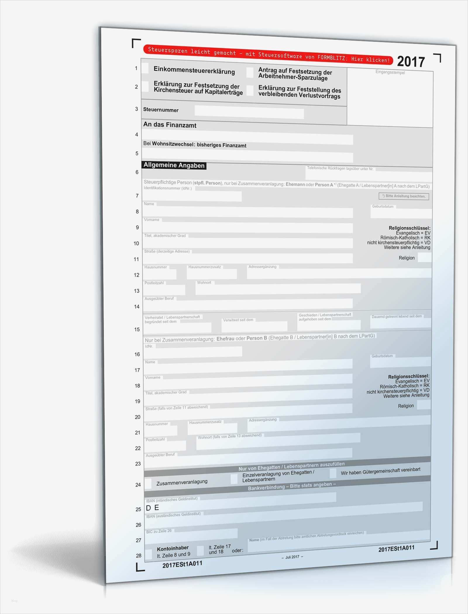 Einkommensteuererklärung Vorlage Elegant Mantelbogen Einkommensteuererklärung 2017
