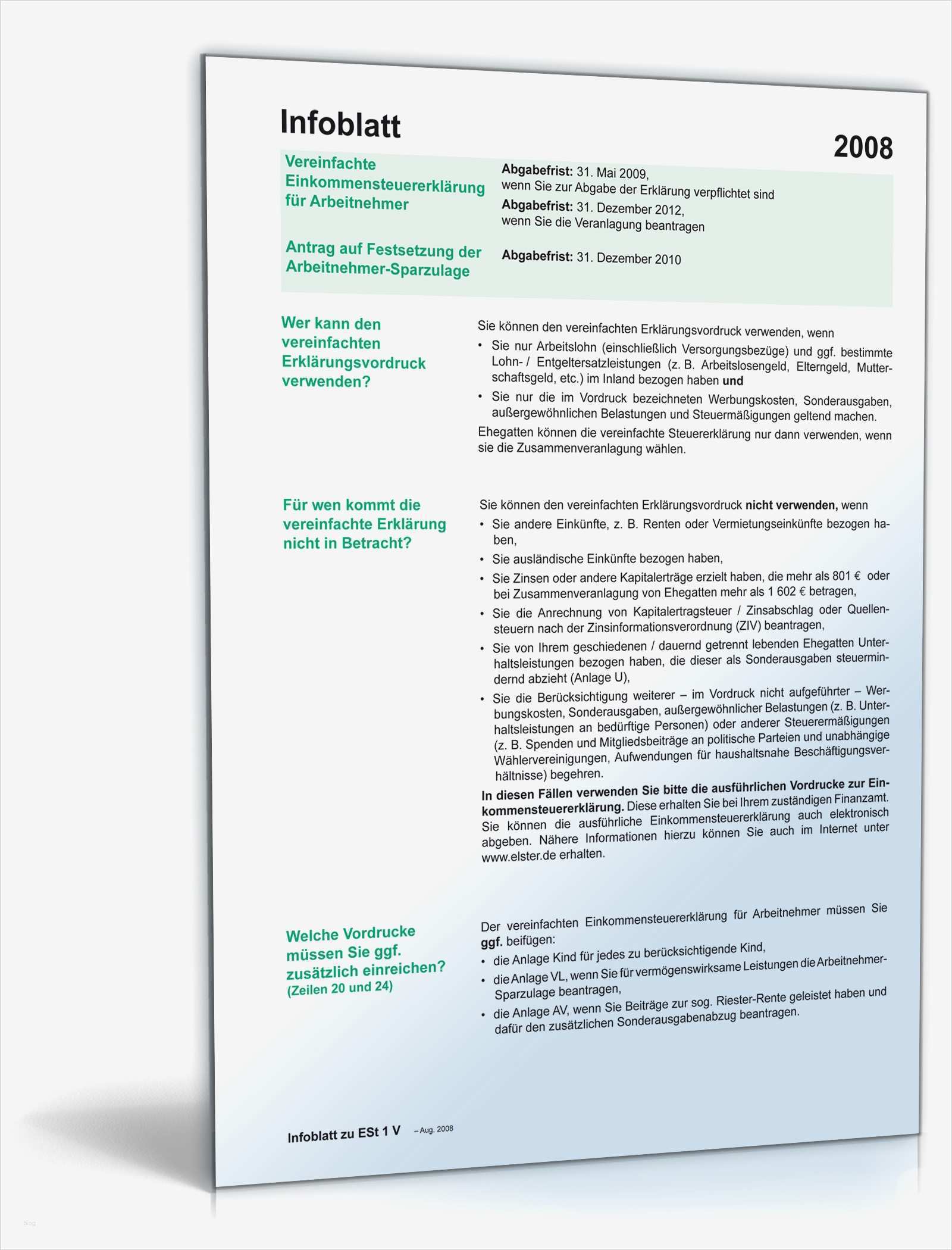 Anleitung vereinfachte Einkommensteuererklärung für