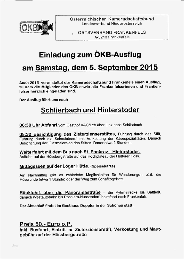 Einladung Ausflug Vorlage Neu Einladung Zum Ökb Ausflug Am 5 September 2015