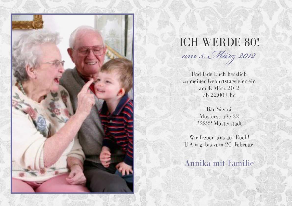 Einladungen Zum 80 Geburtstag Vorlagen Kostenlos Erstaunlich Einladung 80 Geburtstag Lila Grey